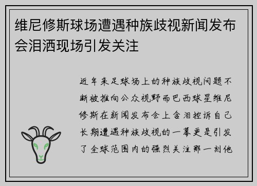 维尼修斯球场遭遇种族歧视新闻发布会泪洒现场引发关注